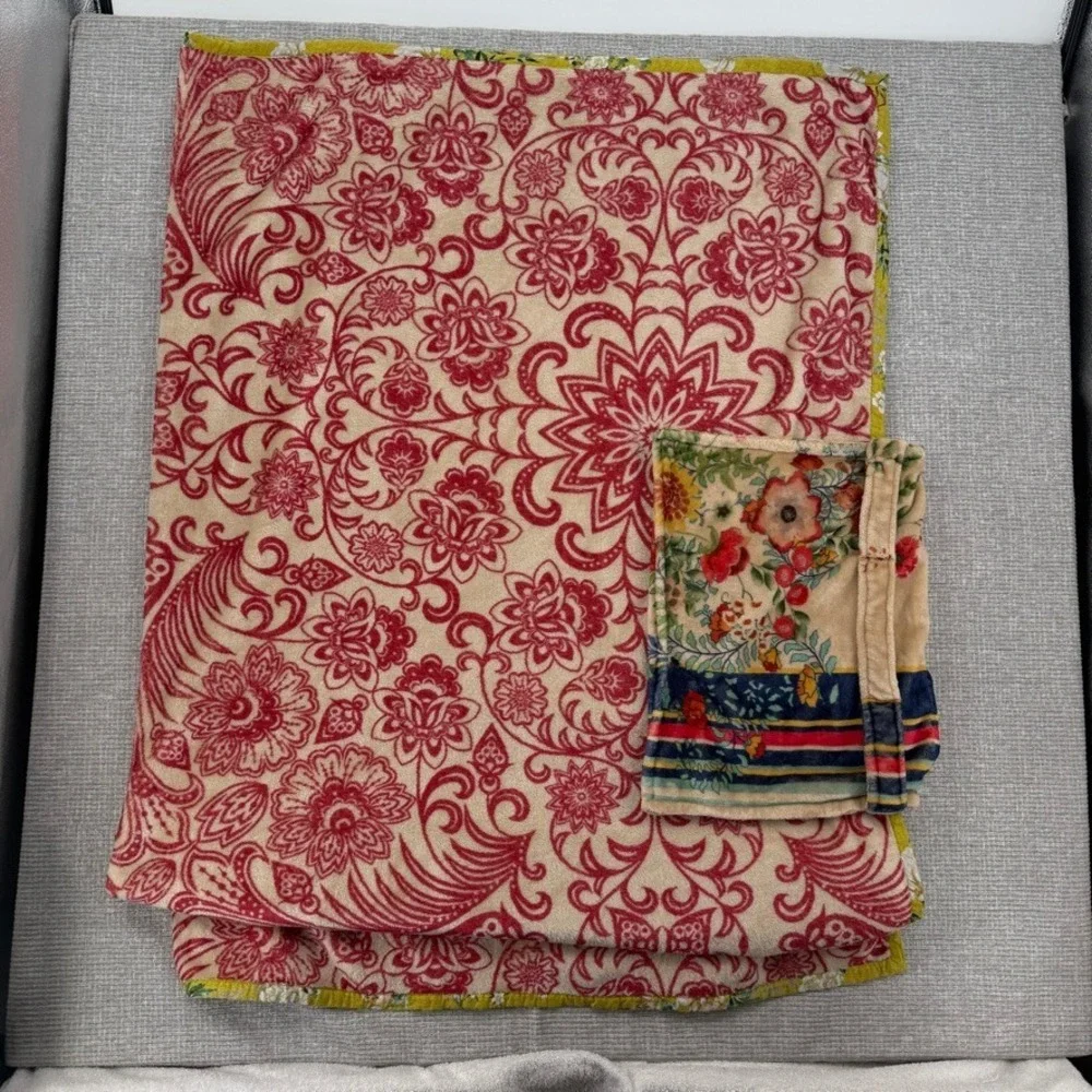 Johnny Was  Floral Quillow Blanket Pillow Combo Reversible Soft Boho Cottage